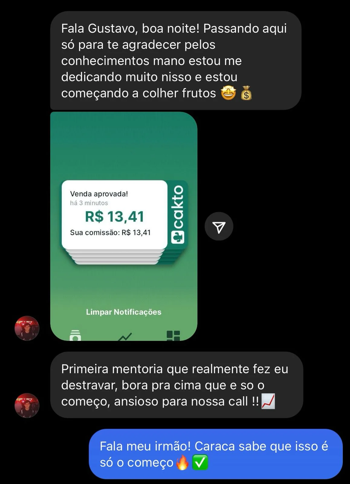 Feedback de aluno - Venda aprovada Cakto